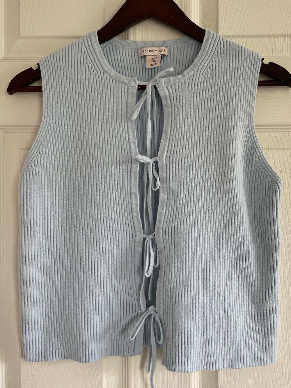 Sincerely Jules Light Blue Ribbed Tie Front Tank Size M Coquette Soft Girl Clean